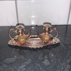 Vintage miniature, Minnesota salt and pepper, tea, pot, and tray